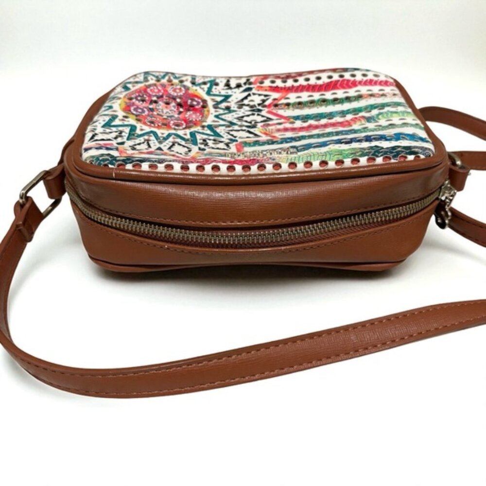 Desigual Charlotte Shoulder Bag Marine Print Perforated Brown Faux Leather Boho - Picture 6 of 15